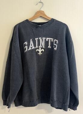 Vintage 90s Distressed New Orleans Saints NFL Ribbed Crewneck Sweatshirt Large